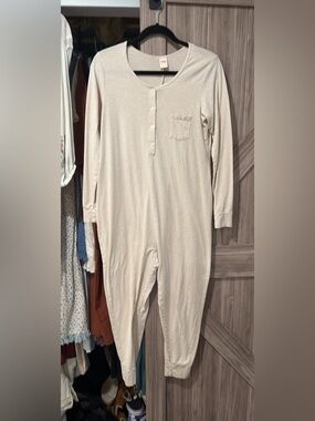Smash + Tess Cream Long Sleeve Henley One-Piece Pajama
